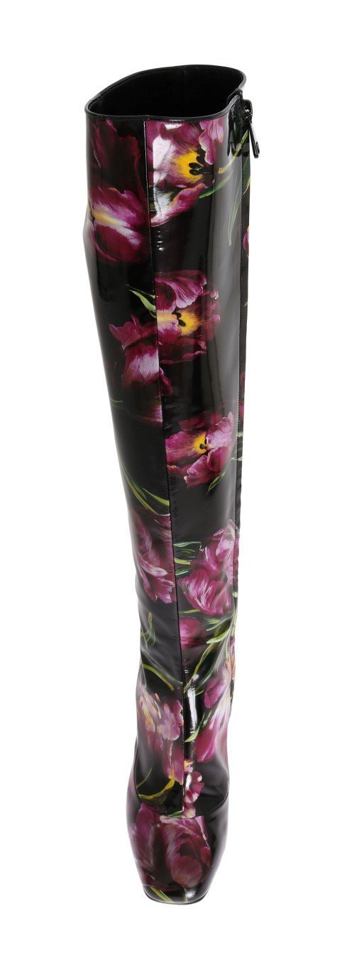 Black Leather Purple Tulip Boots