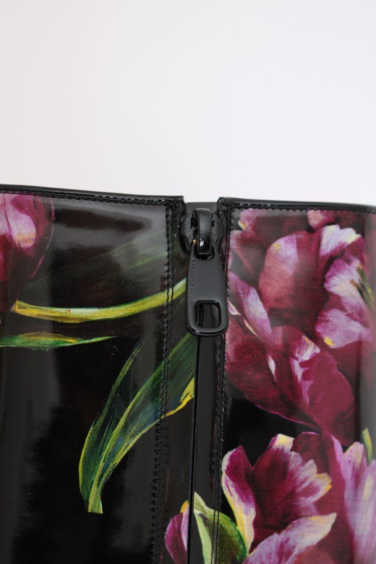 Black Leather Purple Tulip Boots