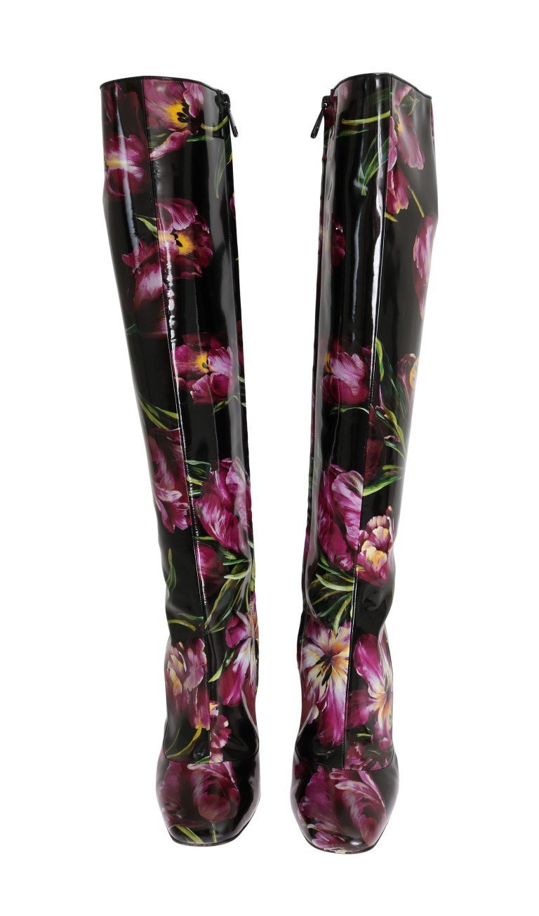 Black Leather Purple Tulip Boots