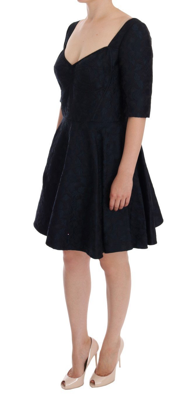 Black Blue Brocade Stretch Shift Dress