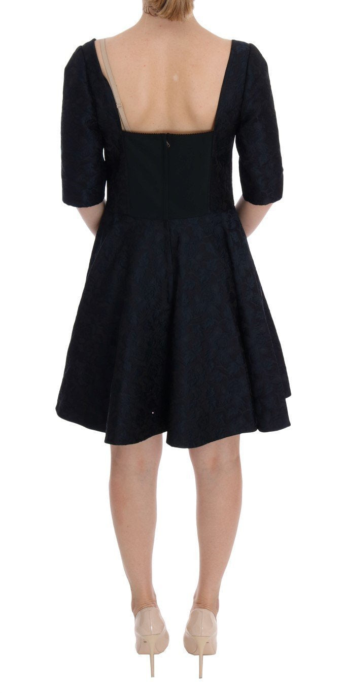 Black Blue Brocade Stretch Shift Dress