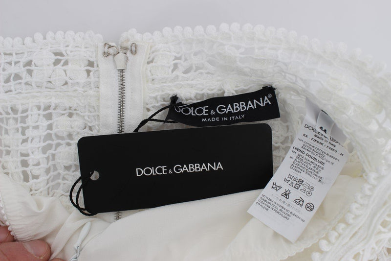 White Cotton Ricamo Lace Pencil Skirt
