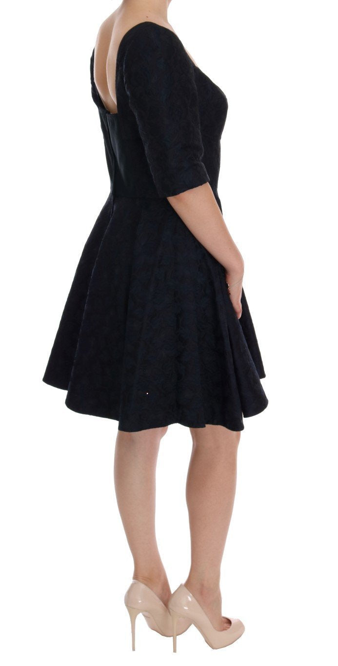 Black Blue Brocade Stretch Shift Dress