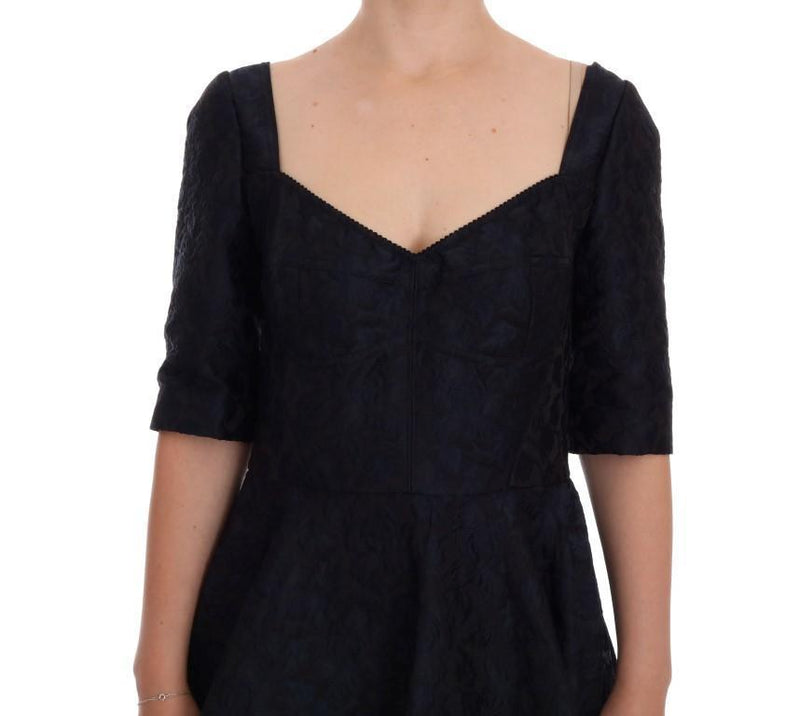 Black Blue Brocade Stretch Shift Dress