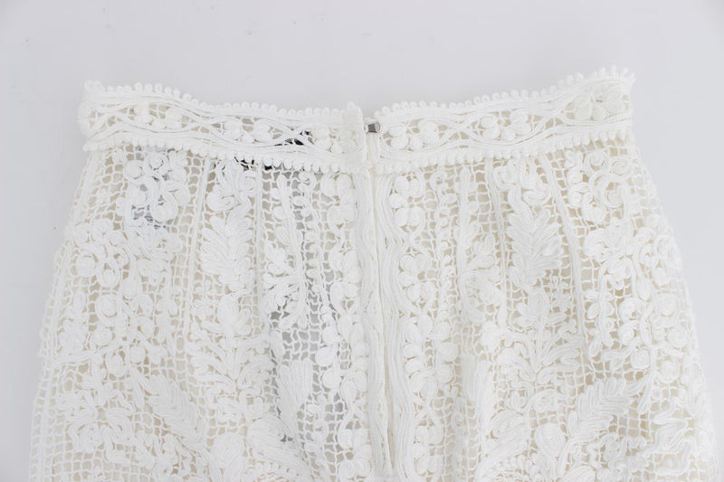 White Cotton Ricamo Lace Pencil Skirt