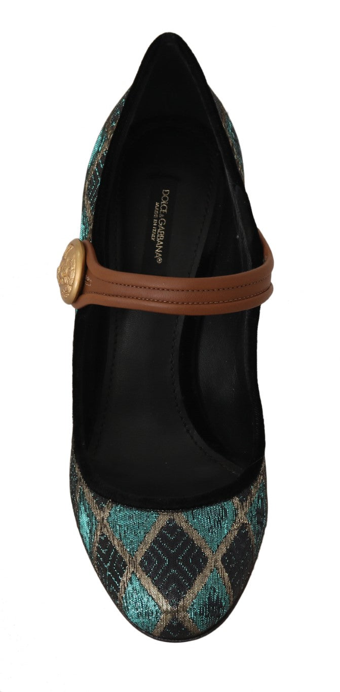 Turquoise Jacquard Crystal Mary Jane Shoes