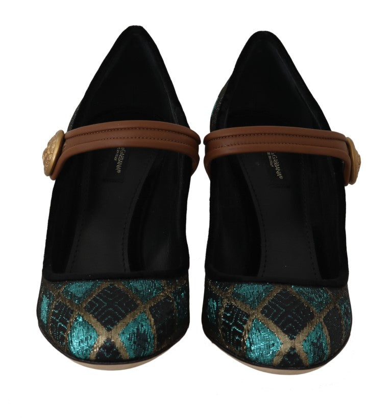 Turquoise Jacquard Crystal Mary Jane Shoes