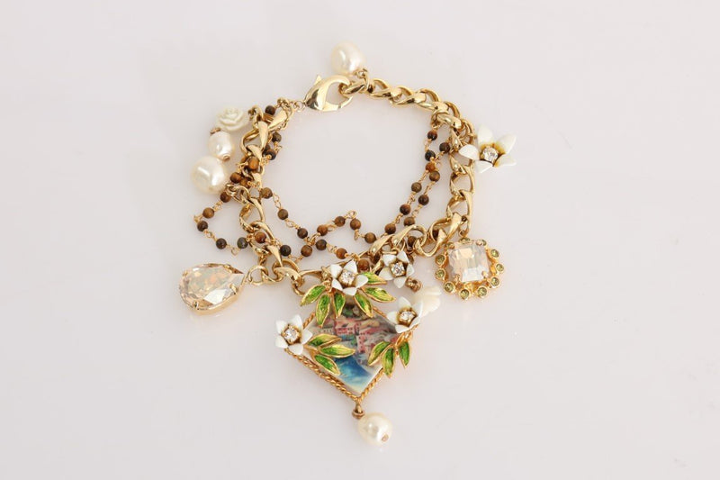 Gold Brass Crystal Portofino Italy Statement Bracelet