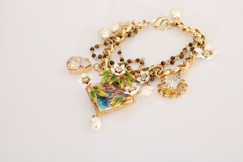 Gold Brass Crystal Portofino Italy Statement Bracelet