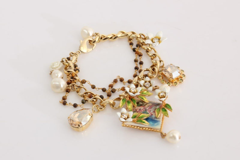 Gold Brass Crystal Portofino Italy Statement Bracelet