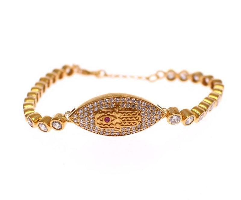 Hamsa Eye Gold Plated Red CZ 925 Silver Bracelet