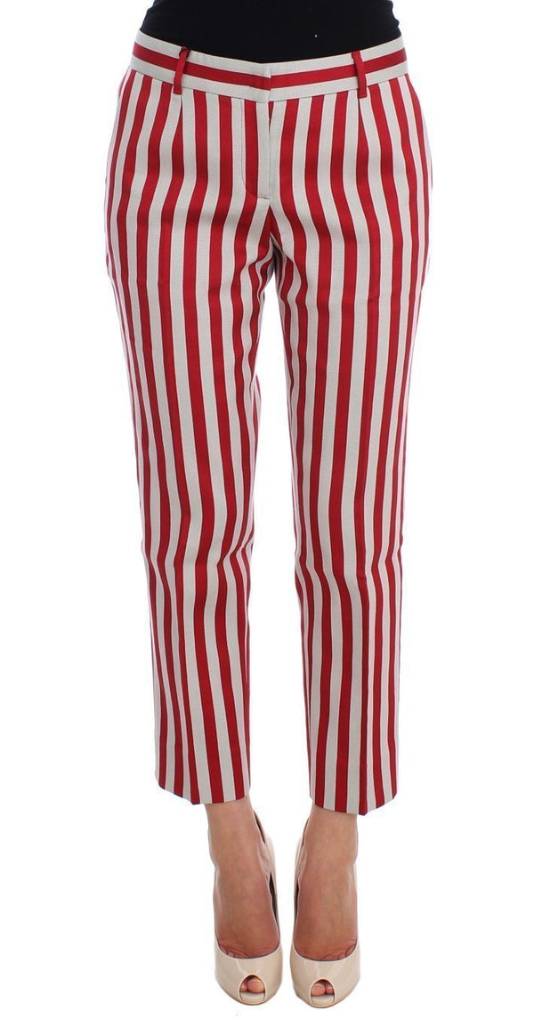 White Red Cotton Silk Capris Pants