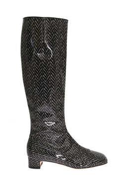 Black Gray Chevron Leather Boots