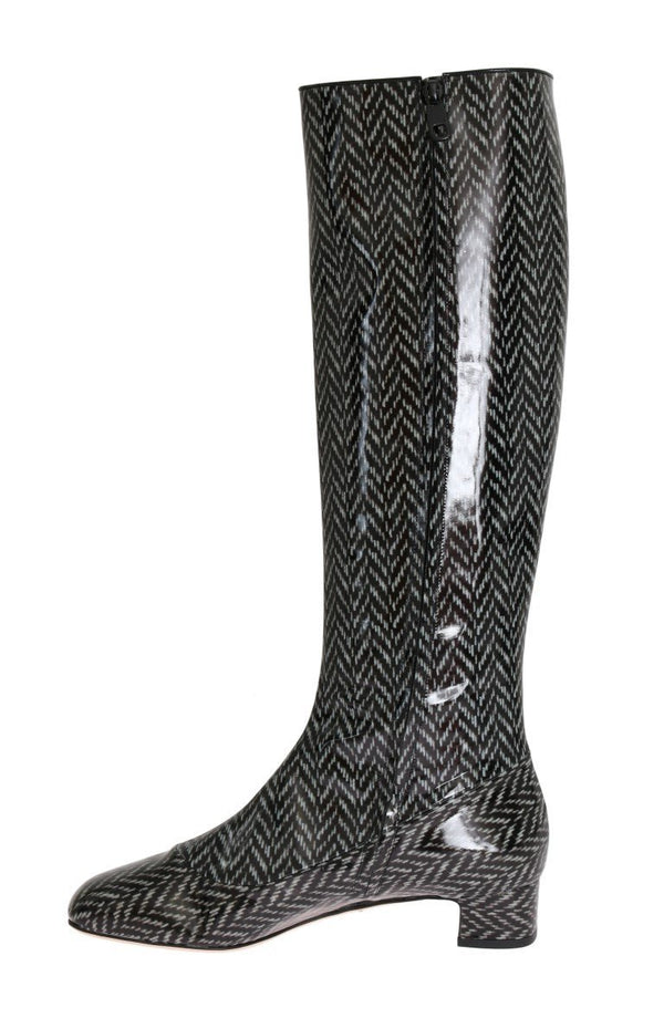 Black Gray Chevron Leather Boots