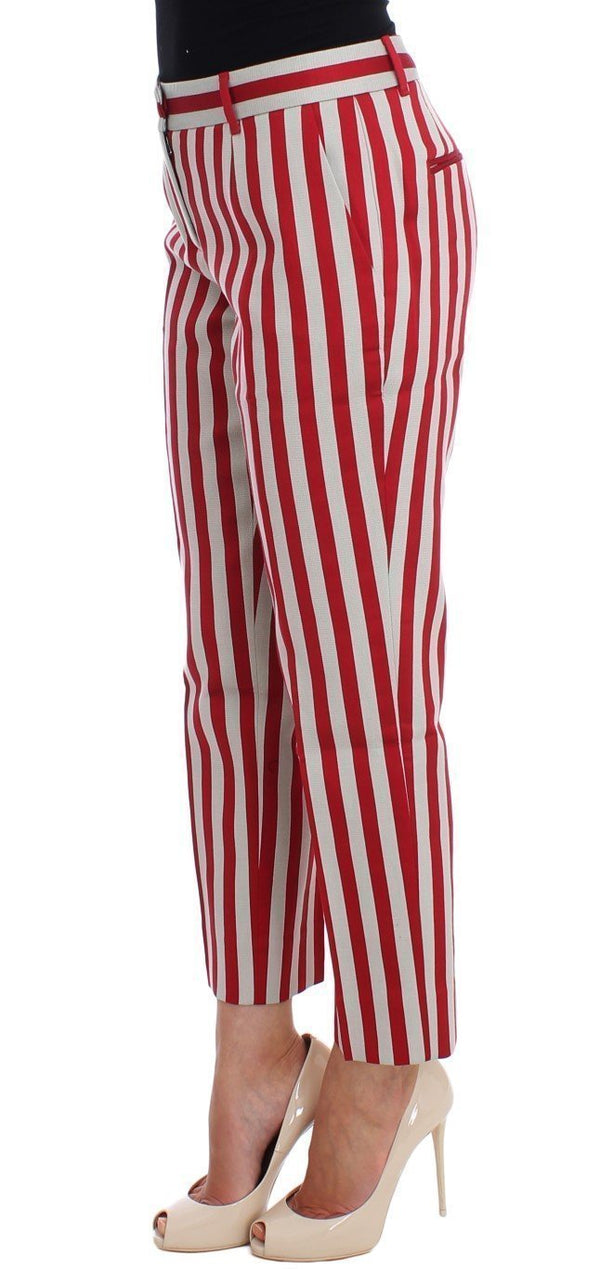 White Red Cotton Silk Capris Pants