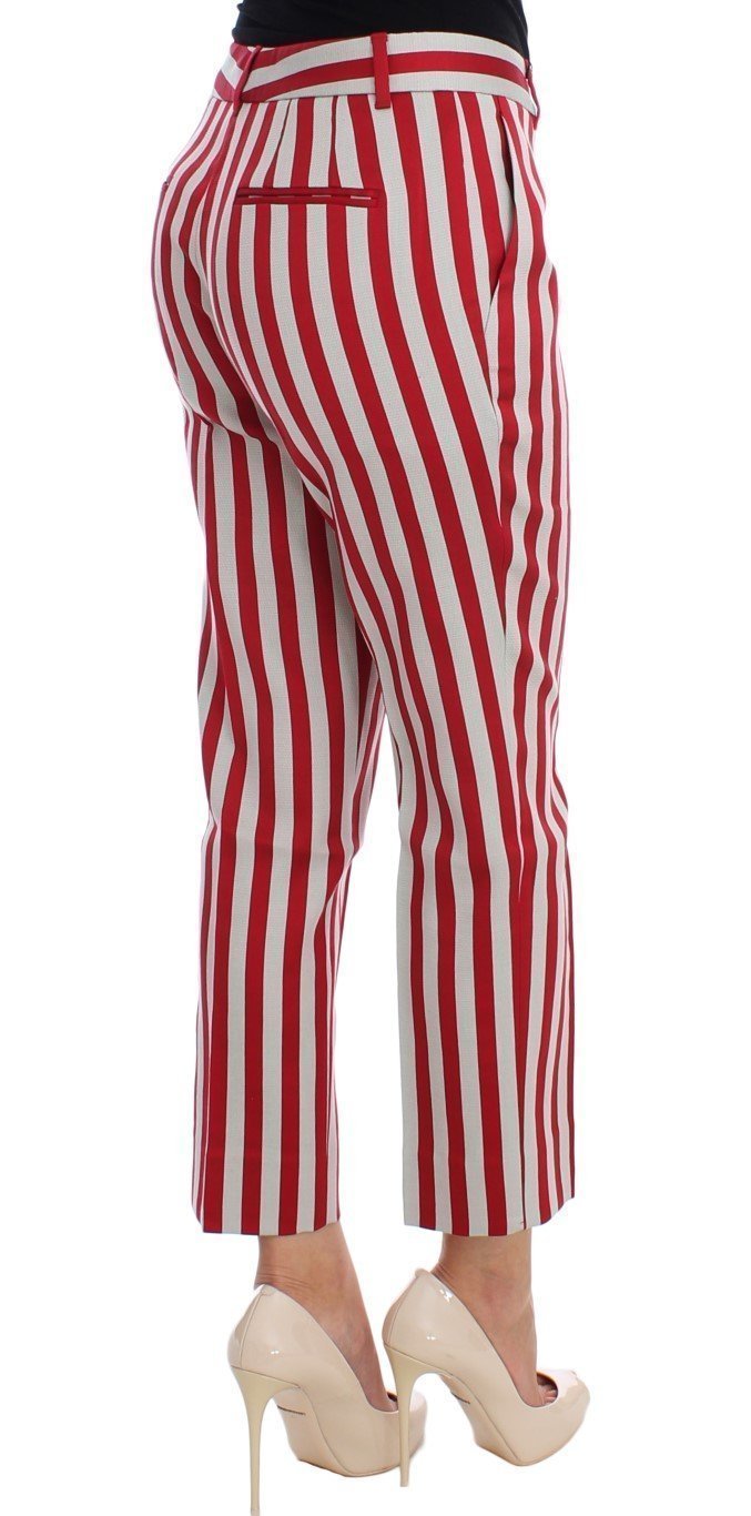 White Red Cotton Silk Capris Pants