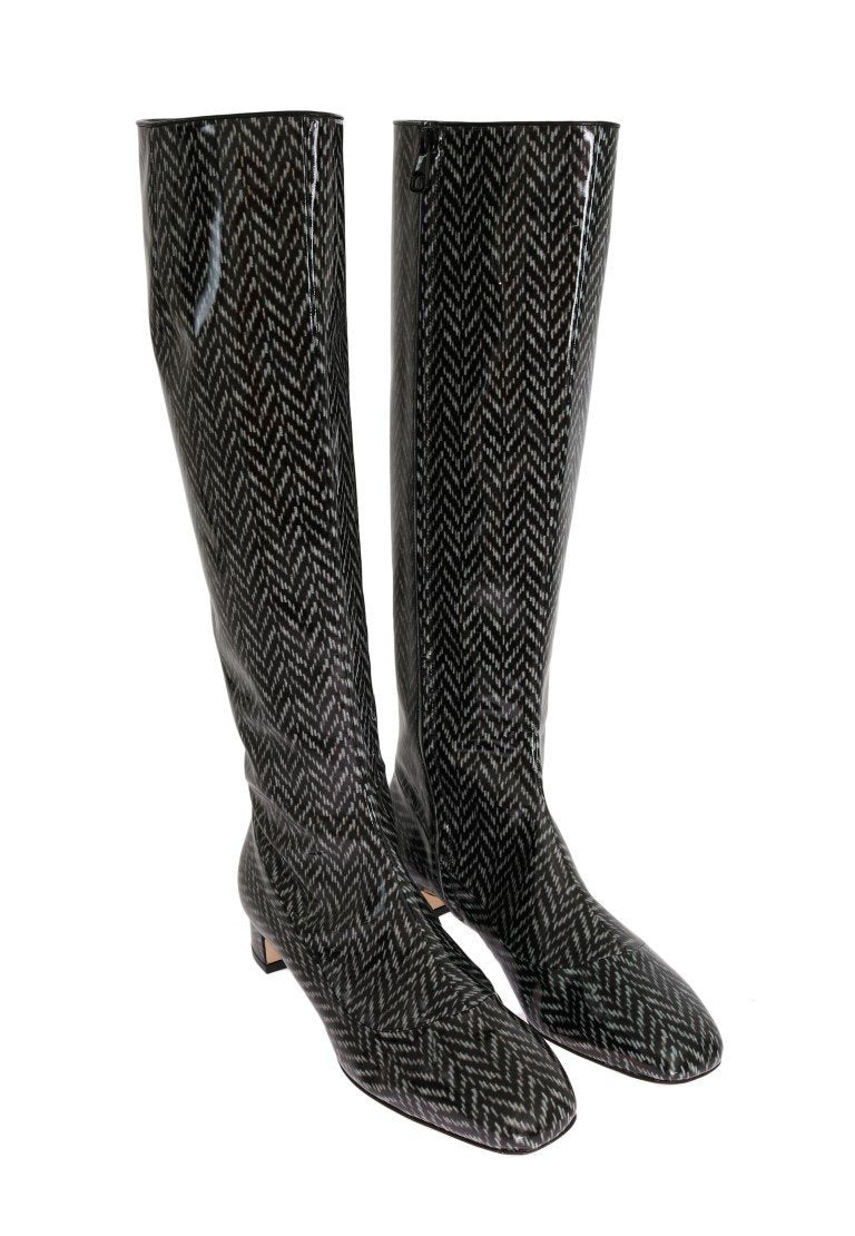 Black Gray Chevron Leather Boots