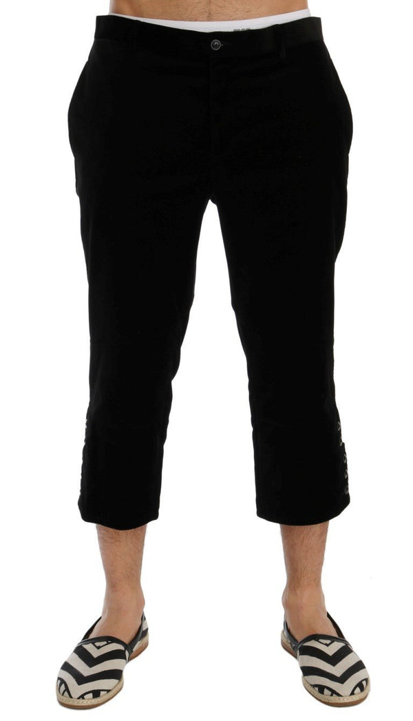 Black Cotton Velvet Capri Pants