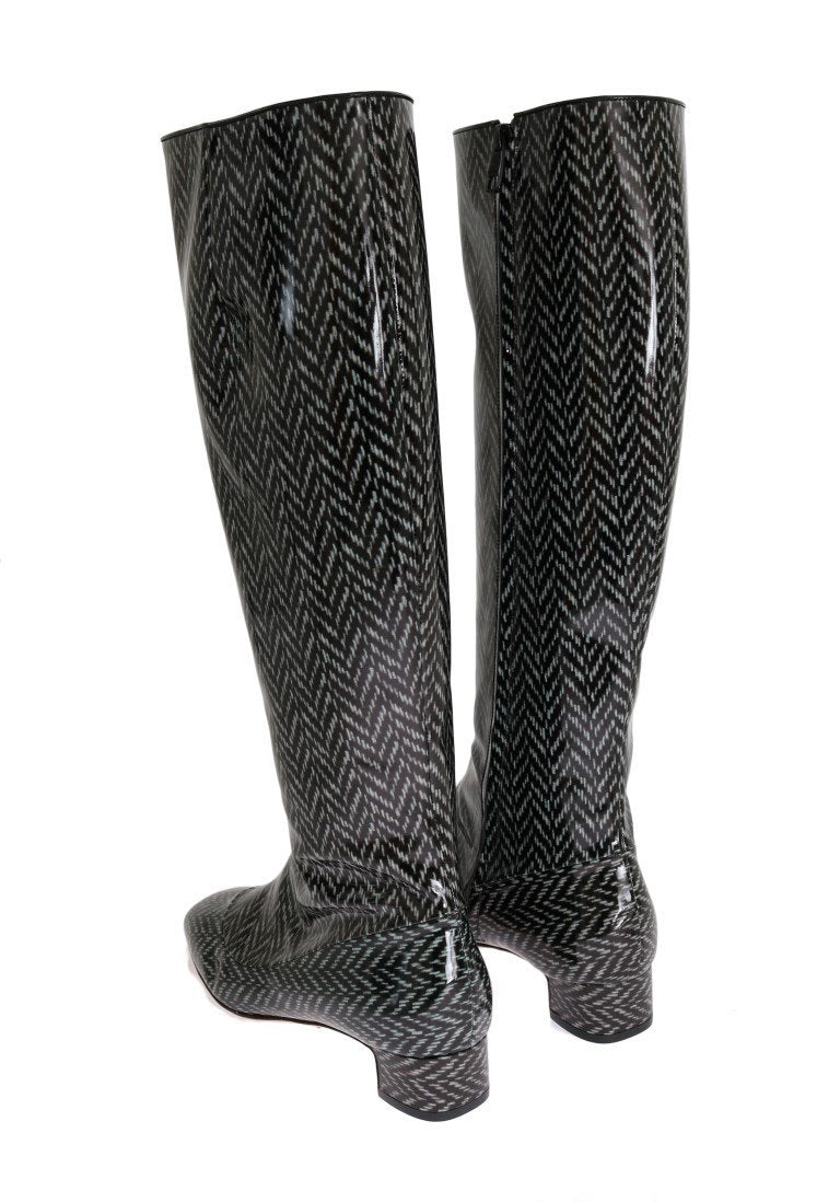 Black Gray Chevron Leather Boots