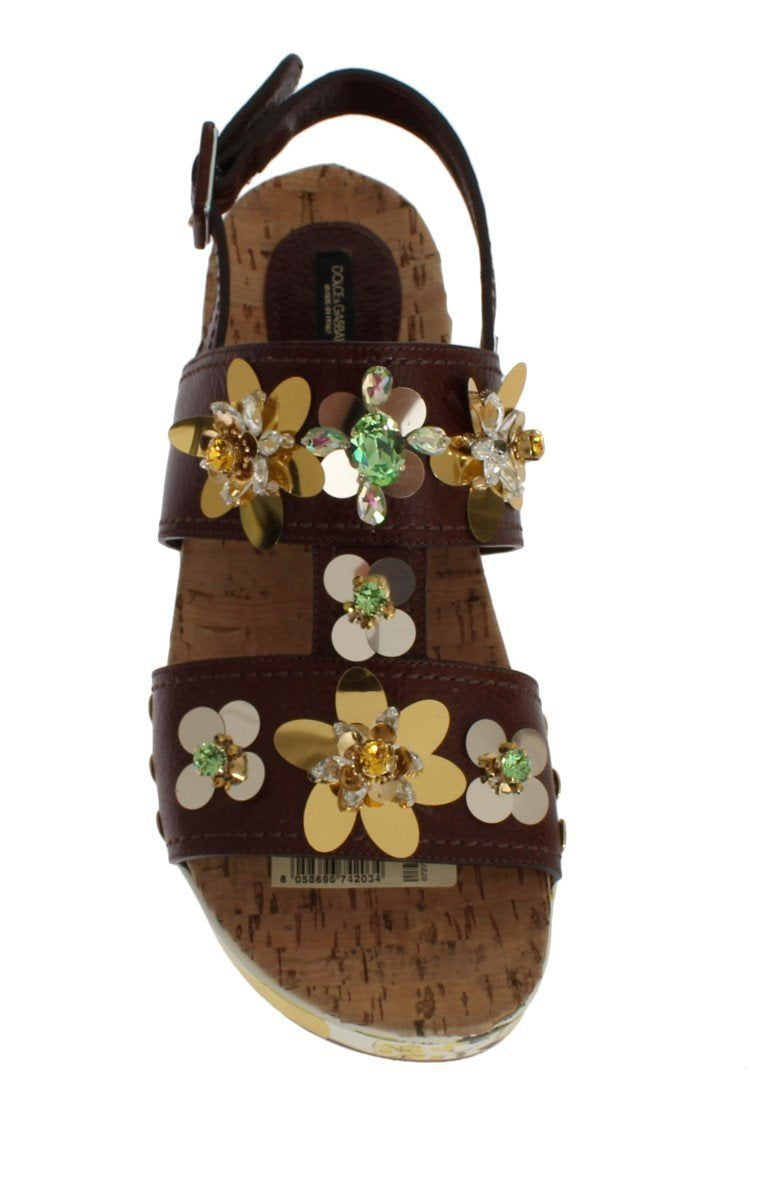 Brown Leather Lemon Crystal Sandals
