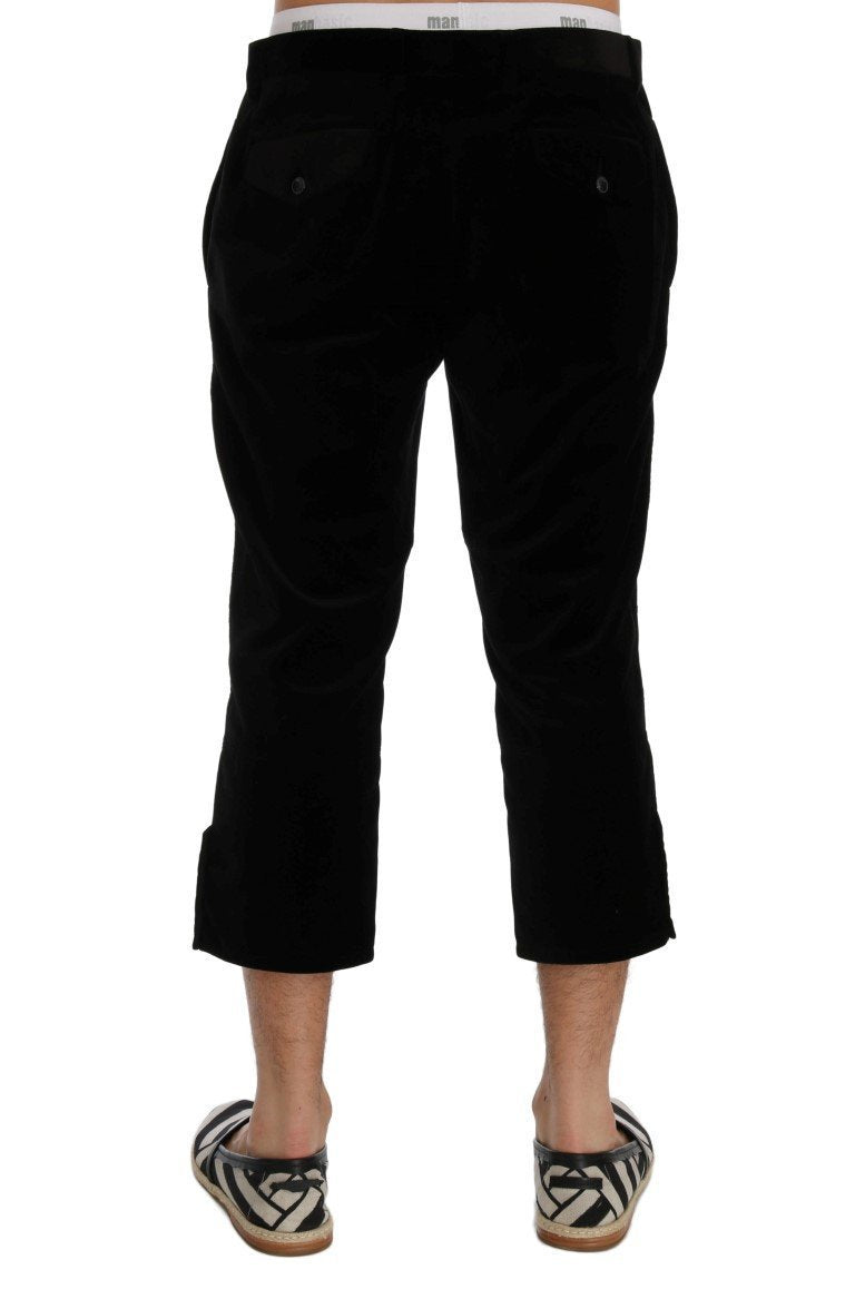 Black Cotton Velvet Capri Pants