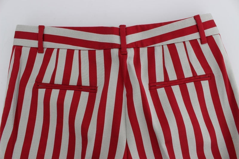 White Red Cotton Silk Capris Pants