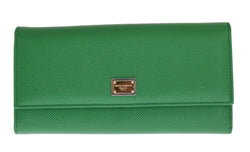 Green Dauphine Leather Clutch Bifold Wallet