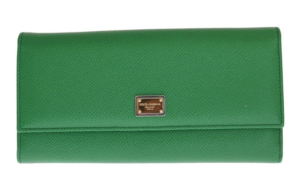 Green Dauphine Leather Clutch Bifold Wallet