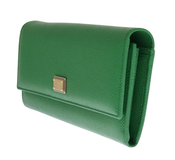 Green Dauphine Leather Clutch Bifold Wallet