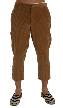 Beige Cotton Corduroy Capri Pants