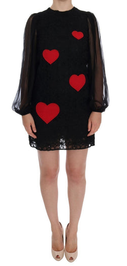 Black Lace Red Heart Shift Dress