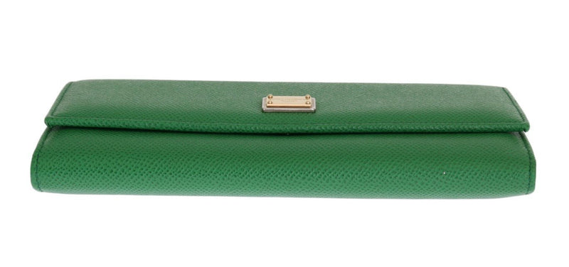 Green Dauphine Leather Clutch Bifold Wallet