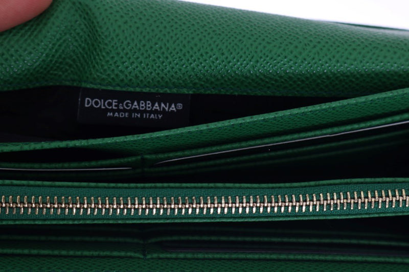 Green Dauphine Leather Clutch Bifold Wallet