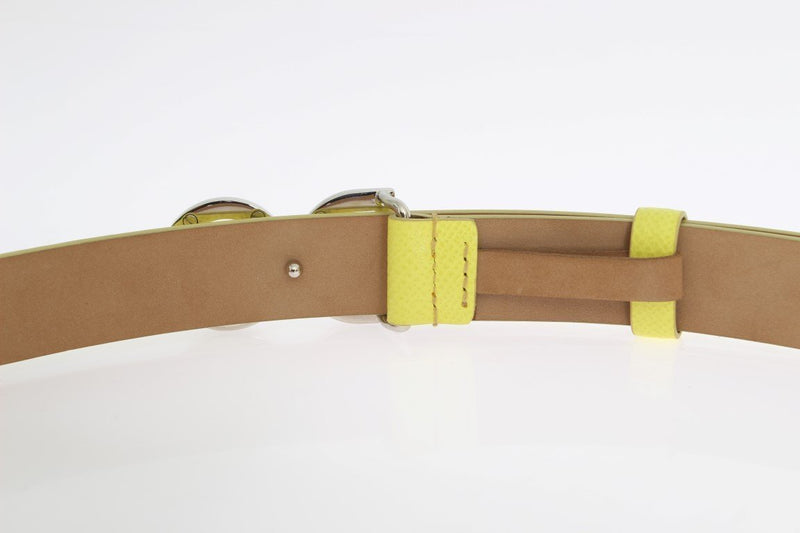 Yellow Leather Gold Silver Buckle Belt