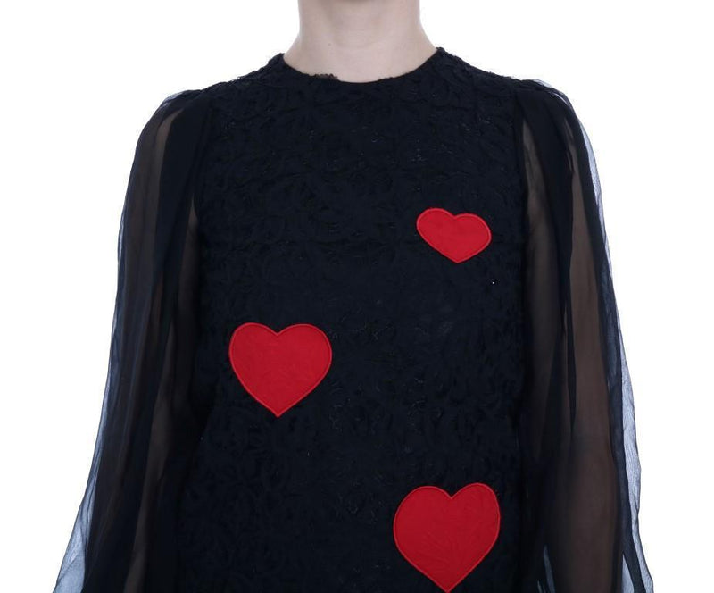 Black Lace Red Heart Shift Dress