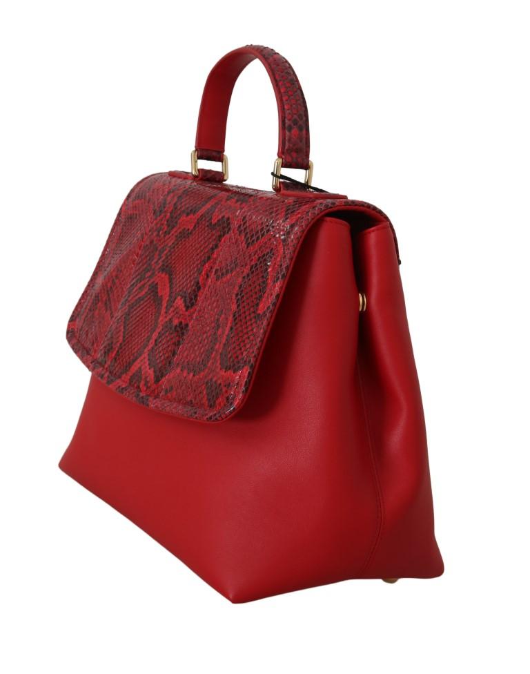 Margherita Red Leather Python Snakeskin Handbag