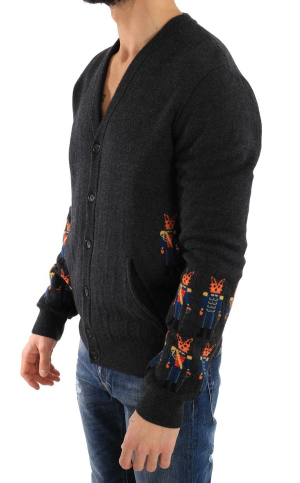 Gray Knitted Cashmere Cardigan Sweater