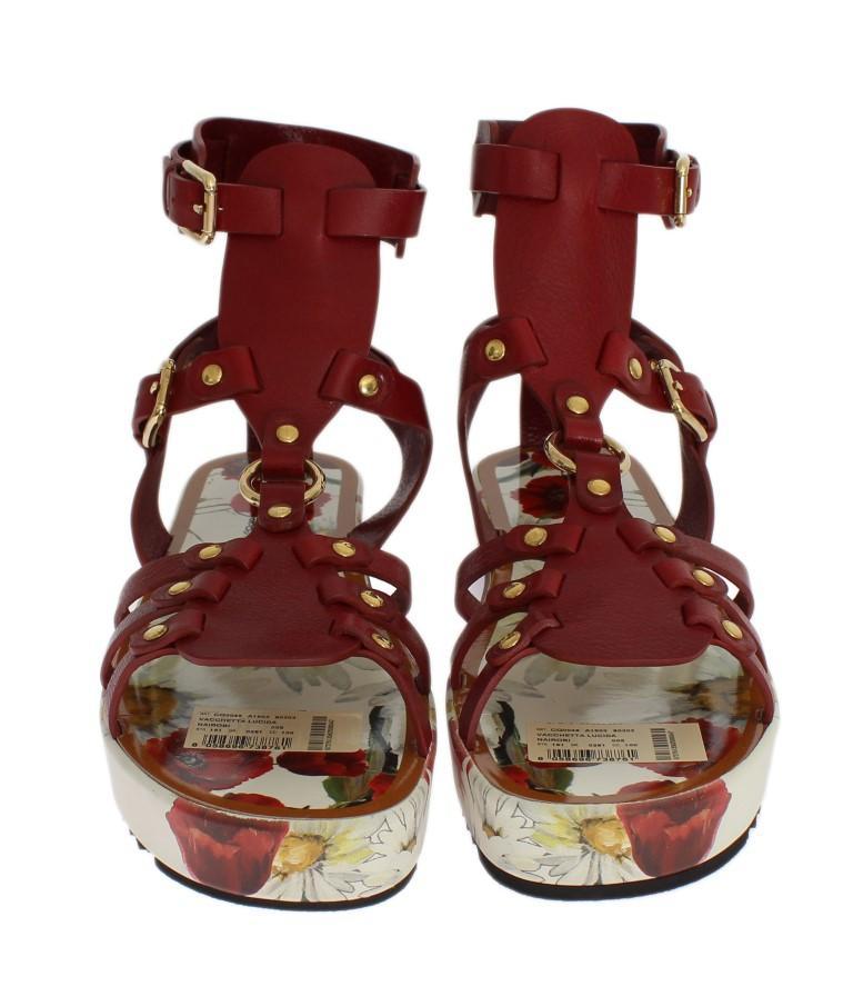 Red Leather Gladiator Flat Sandals
