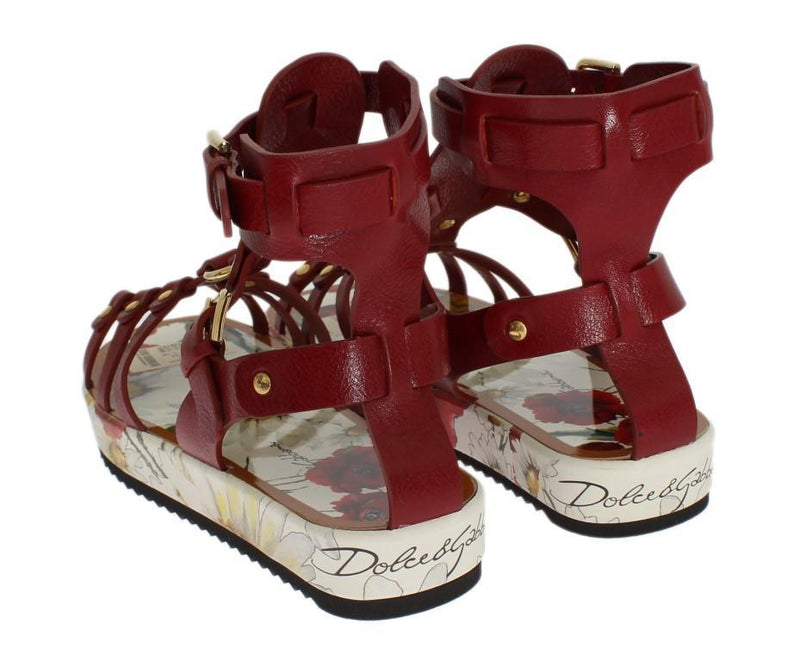 Red Leather Gladiator Flat Sandals