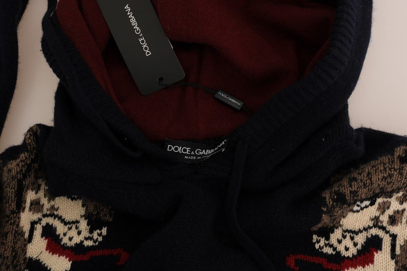 Blue Knitted Wool Hooded Sweater