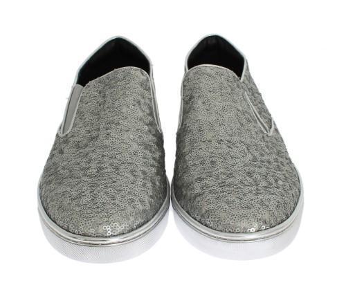 Silver Lamb Leather Sequined Sneakers