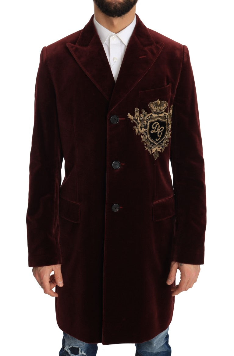 Long Red Bordeaux Velvet Jacket Coat