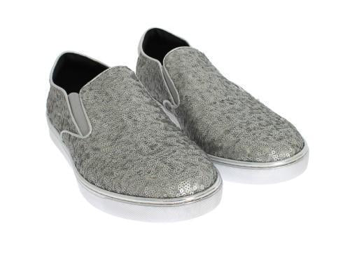 Silver Lamb Leather Sequined Sneakers