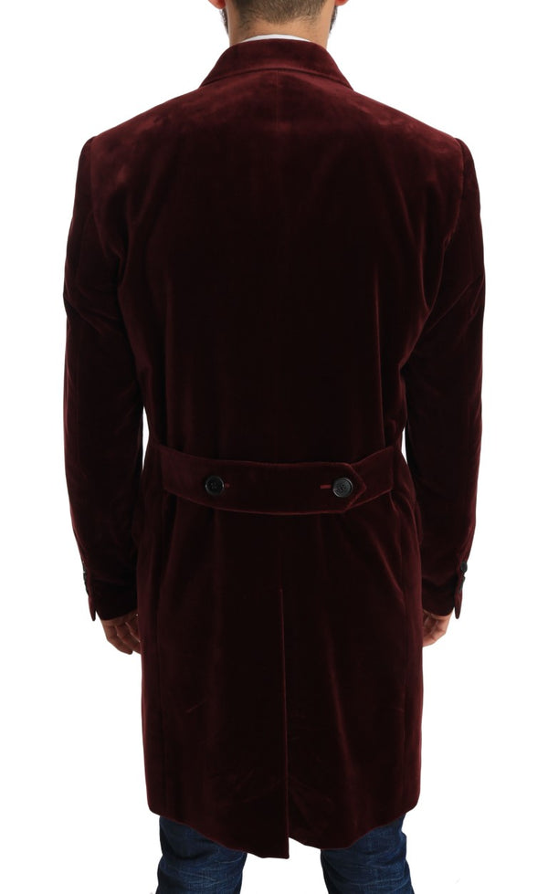 Long Red Bordeaux Velvet Jacket Coat