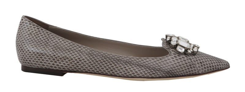 Gray Snakeskin Crystal Ballet Flats