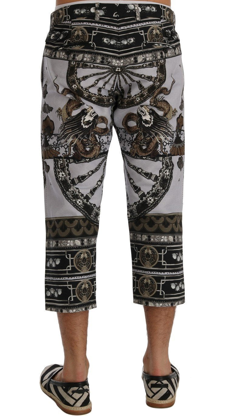 Multicolor Dragon Print Capri Pants