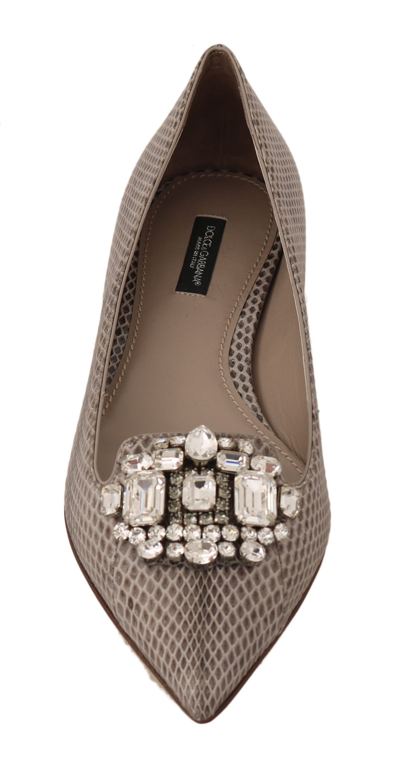 Gray Snakeskin Crystal Ballet Flats