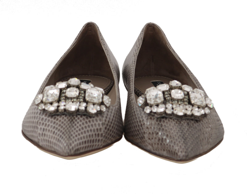 Gray Snakeskin Crystal Ballet Flats