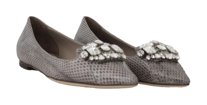 Gray Snakeskin Crystal Ballet Flats