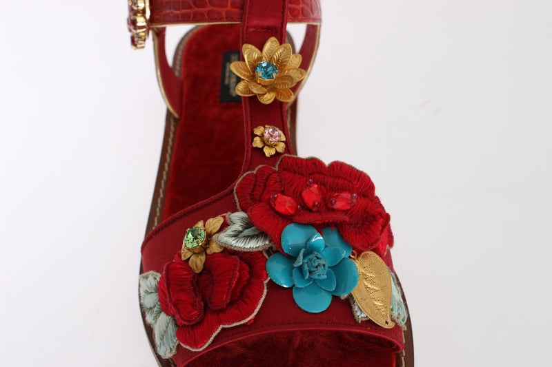 Red Crocodile Crystal Roses Sandals